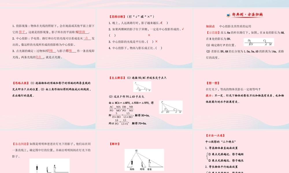 九年级数学上册 第五章 投影与视图 1投影(第1课时)习题课件 (新版)北师大版 课件