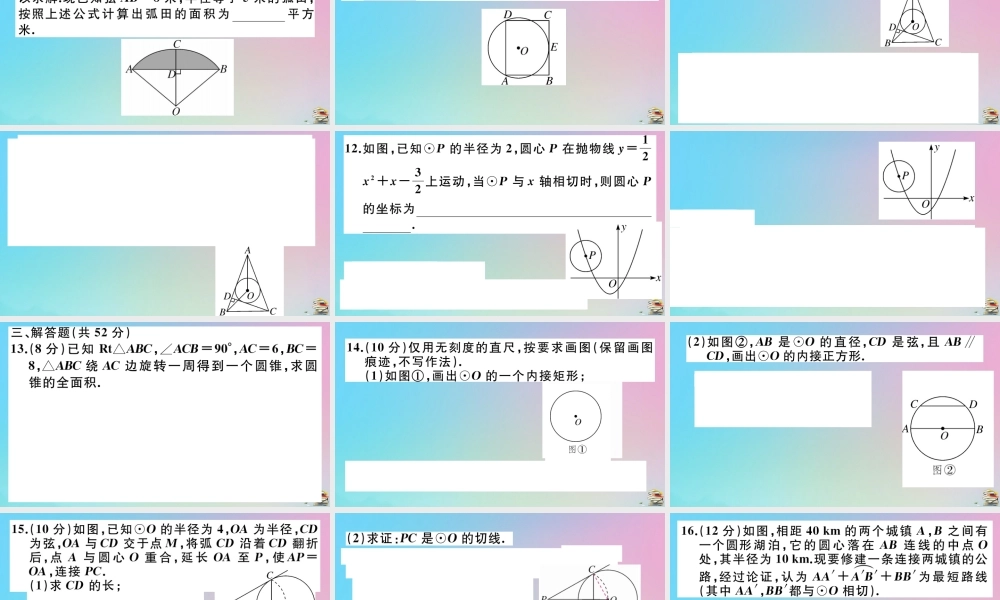 九年级数学上册 阶段综合训练八 圆作业课件 (新版)新人教版 课件