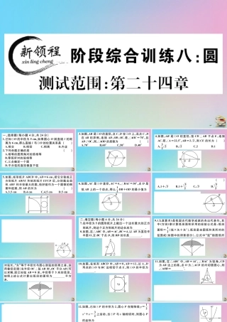 九年级数学上册 阶段综合训练八 圆作业课件 (新版)新人教版 课件
