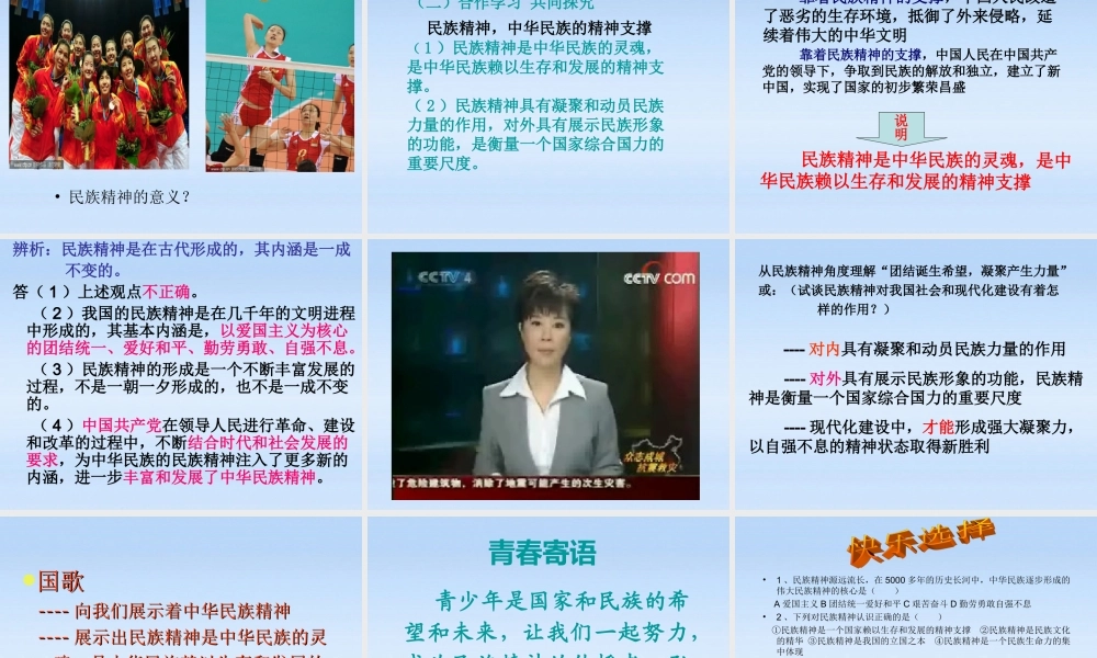 九年级政治 第九课项目一民族精神耀中华课件 鲁教版 课件