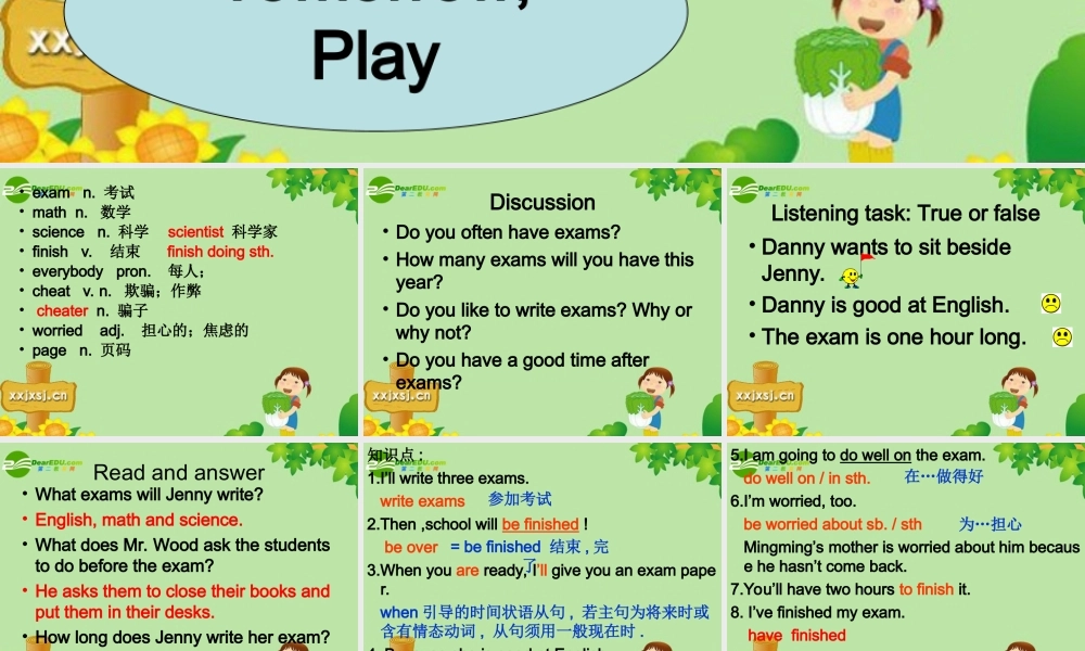 七年级英语下册 Unit 8 Li Ming Goes Home! L59_Today, Work__Tomorrow,Play!课件 冀教版 课件