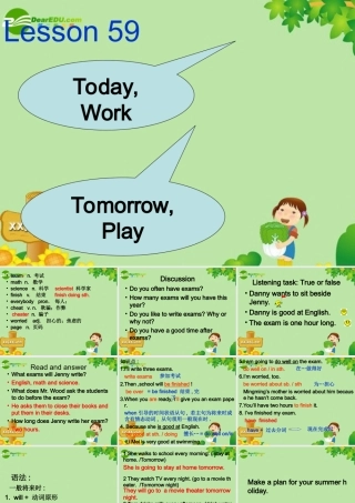七年级英语下册 Unit 8 Li Ming Goes Home! L59_Today, Work__Tomorrow,Play!课件 冀教版 课件