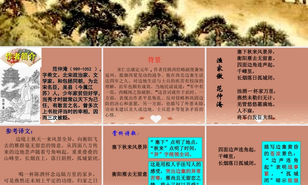 九年级语文上册 625 渔家傲秋思课件 新人教版 课件