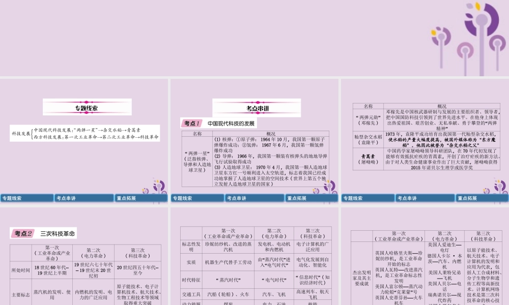 中考历史总复习 第二编 热点专题速查篇 专题4 中国现代科技发展与三次科技革命(精讲)课件