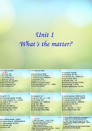 八年级英语下册 Unit 1 What's the matter词组课件 (新版)人教新目标版 课件