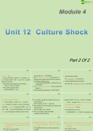 广东省高三英语第一轮总复习 Module4 Unit12 Culture Shock(2)课件 北师大版 新课标 课件