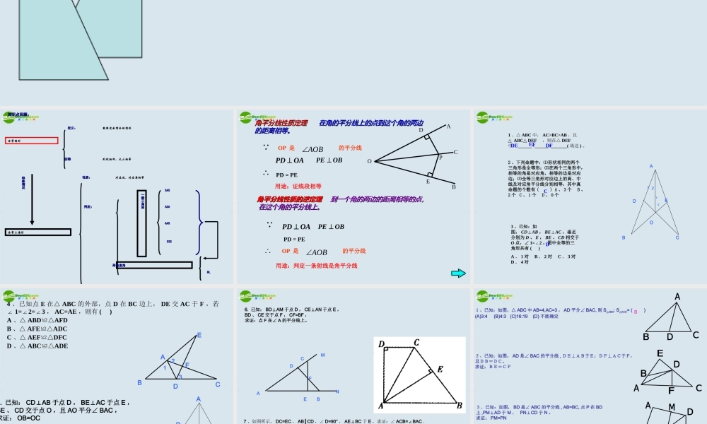 八年级数学上册 11.4第十一章 全等三角形复习课件 人家新课标版 课件