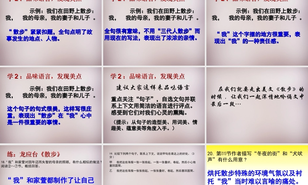 八年级语文下册 第五单元 22(散步)课件 苏教版 课件