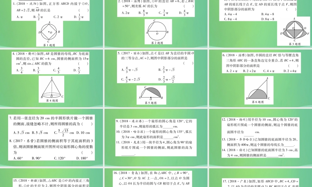中考数学复习 第一轮 考点系统复习 第6章 圆 第3节 与圆有关的计算习题课件