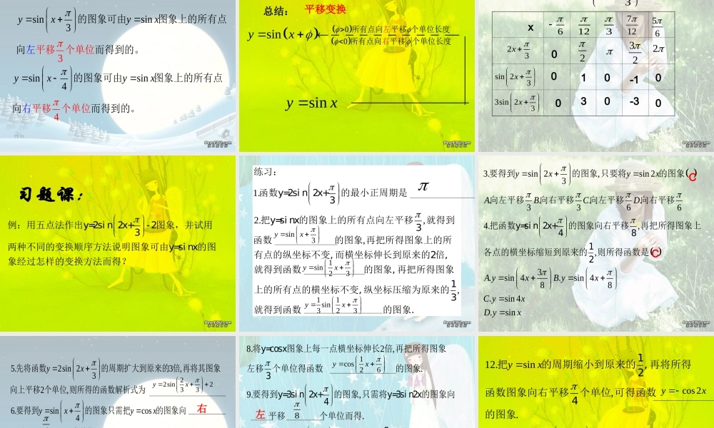 人教版高一数学函数y=Asinωxφ的图象1 课件