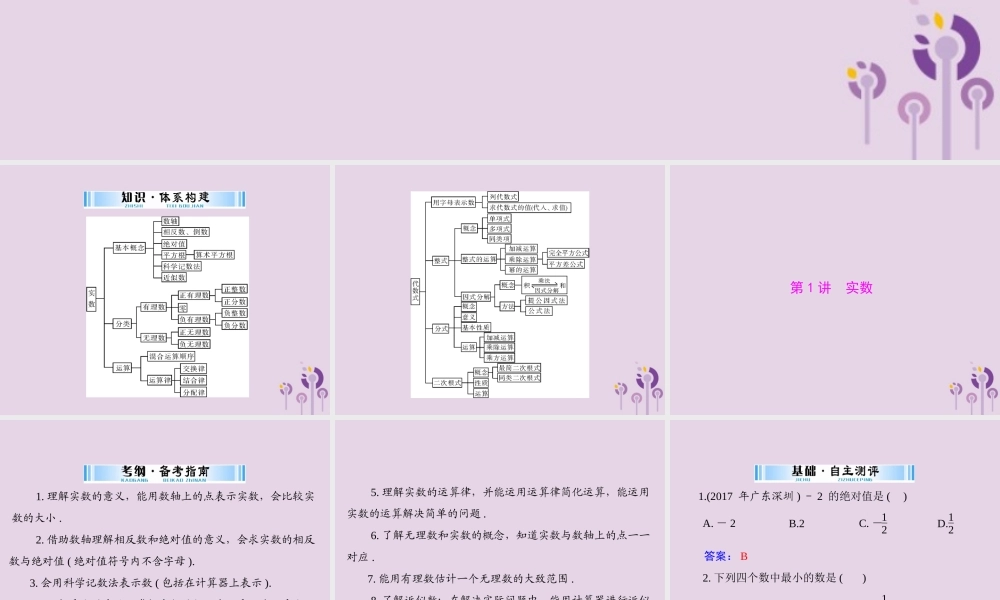 广东省中考数学复习 第一部分 中考基础复习 第一章 数与式 第1讲 实数课件