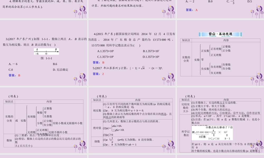 广东省中考数学复习 第一部分 中考基础复习 第一章 数与式 第1讲 实数课件
