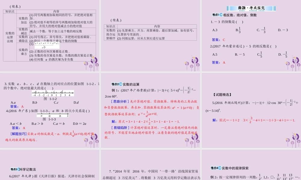 广东省中考数学复习 第一部分 中考基础复习 第一章 数与式 第1讲 实数课件