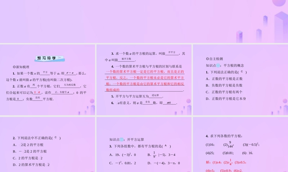 八年级数学上册 第二章 实数 2.2 平方根 第2课时 平方根的概念及其开平方运算习题课件 (新版)北师大版 课件