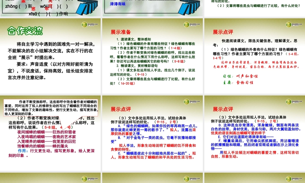 中学七年级语文上册 绿色蝈蝈课件 新人教版 课件