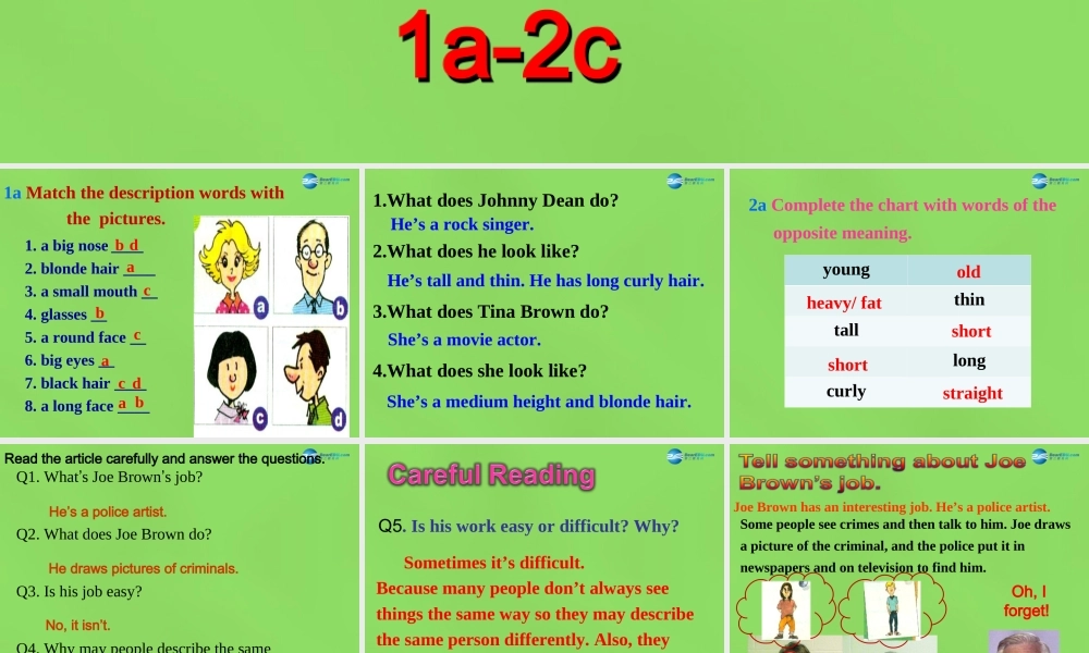 中学七年级英语下册 Unit 9 What does he look like Period 5课件 (新版)人教新目标版 课件