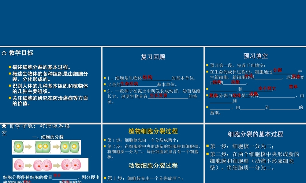 七年级生物上册 第一单元2.3细胞的分裂与分化课件 济南版 课件