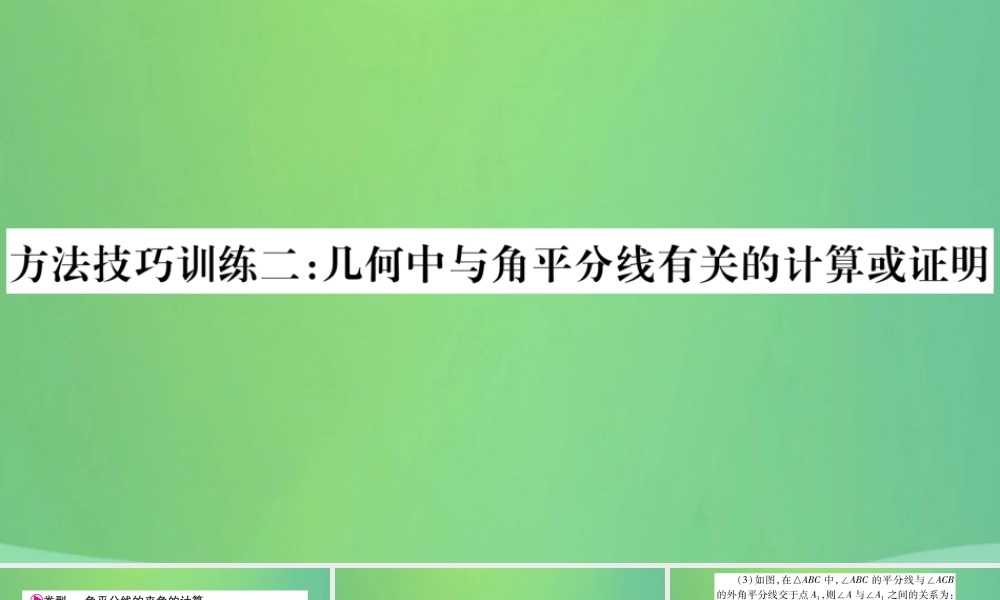 中考数学复习 第一轮 考点系统复习 第四章 三角形 方法技巧训练二 几何中与角平分线有关的计算或证明(精讲)课件