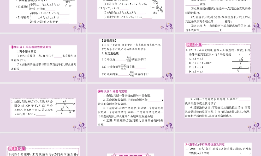 中考数学复习 第一轮 考点系统复习 第4章 三角形 第1节 角、相交线和平行线导学课件