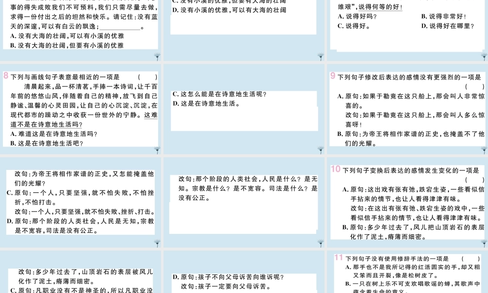 九年级语文上册 专题五 句子的选用和仿用、句式变换、修辞作业课件 新人教版 课件