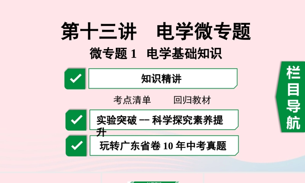 广东省中考物理一轮复习 第十三讲 电学微专题 微专题1 电学基础知识课件