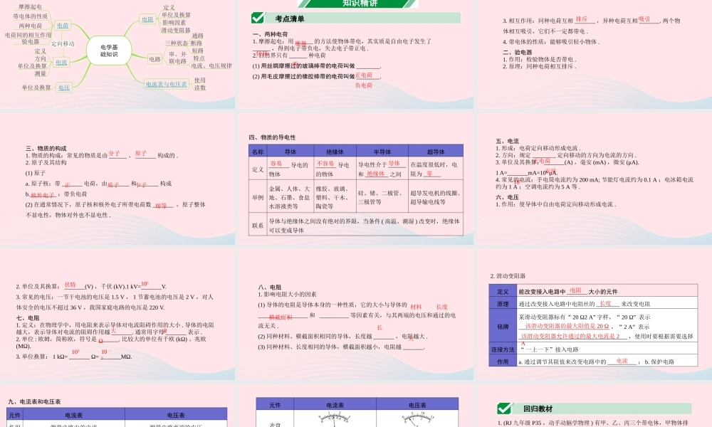 广东省中考物理一轮复习 第十三讲 电学微专题 微专题1 电学基础知识课件