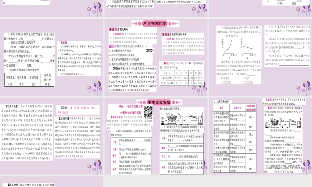 云南省中考化学一轮考点复习 第九单元 溶液课件