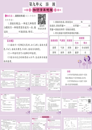 云南省中考化学一轮考点复习 第九单元 溶液课件