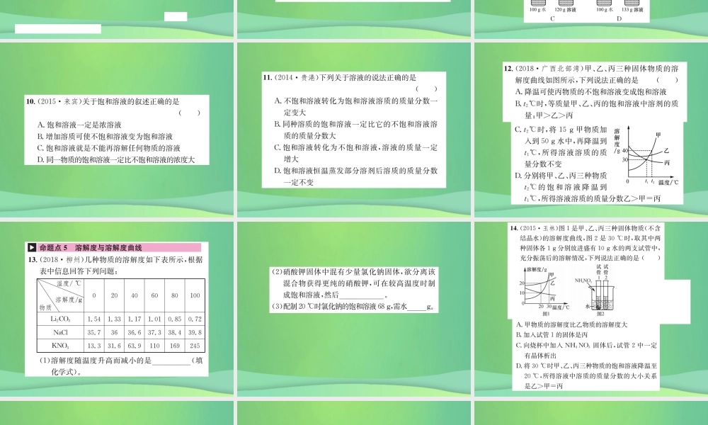 中考化学总复习 教材考点梳理 第9单元 溶液课件