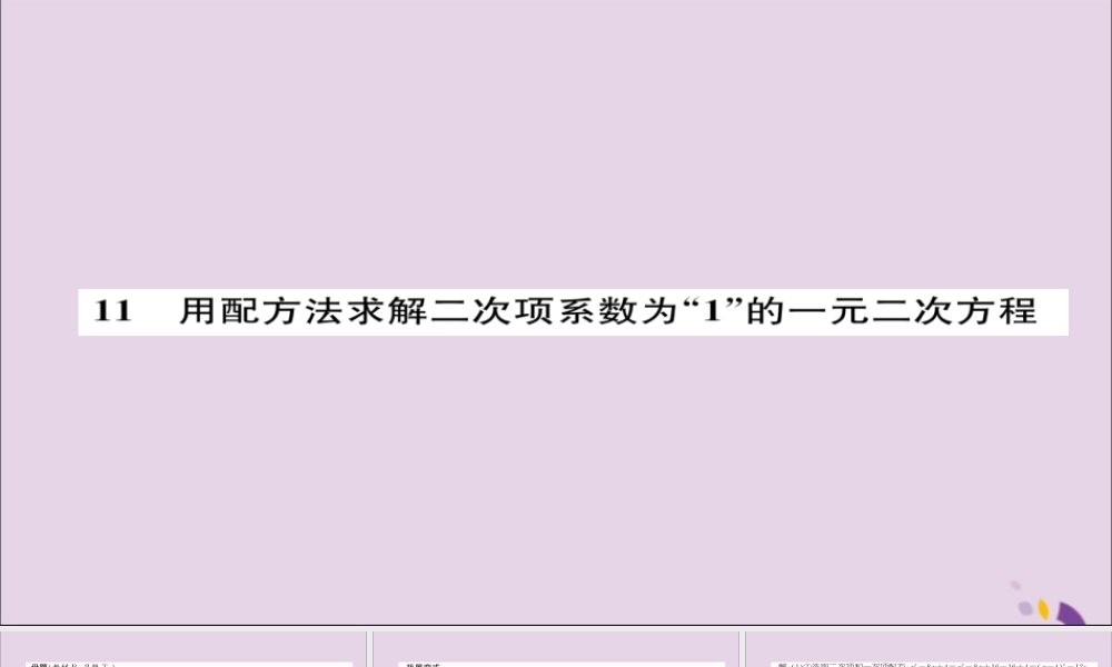 九年级数学上册 第二章 一元二次方程 用配方法求解二次项系数为 1 的一元二次方程(练习手册)课件 (新版)北师大版 课件