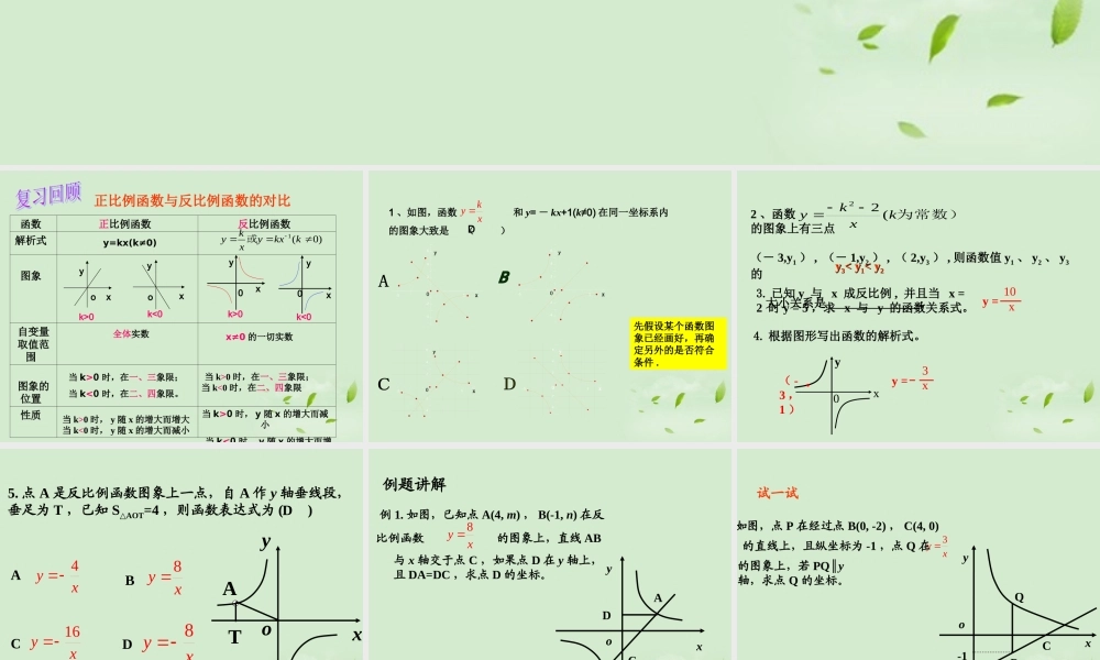 八年级数学 17.1.2 反比例函数的图像和性质2精品课件 人教新课标版 课件