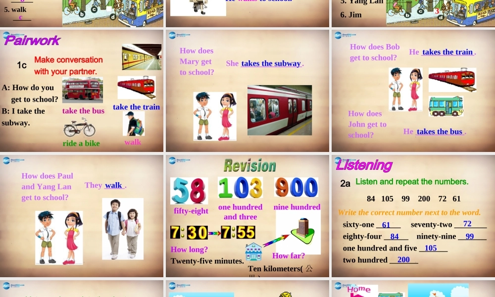 广西平南县大安四中七年级英语下册 Unit 3 How do you get to school Section A课件1 (新版)人教新目标版 课件