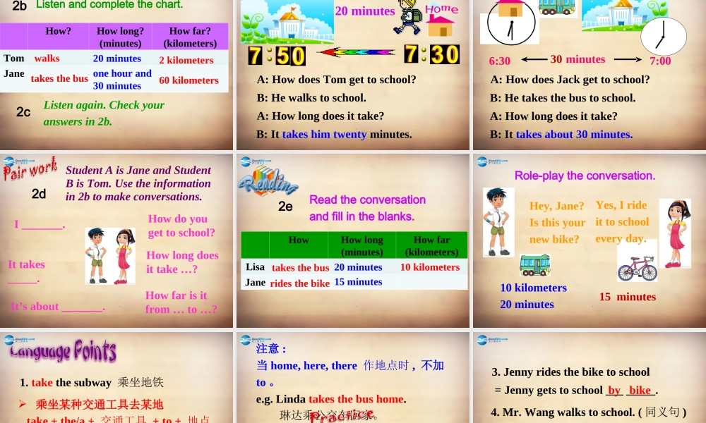 广西平南县大安四中七年级英语下册 Unit 3 How do you get to school Section A课件1 (新版)人教新目标版 课件