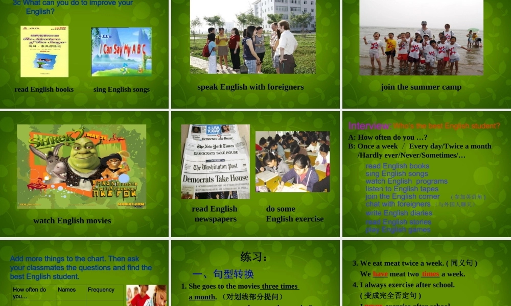 八年级英语上册 Unit 2 How often do you exercise Section A 2课件 (新版)人教新目标版 课件