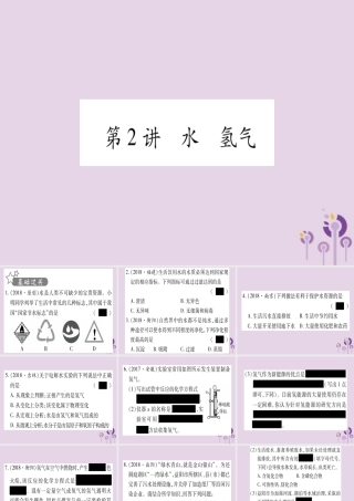 中考化学复习 第一部分 基础知识 第一单元 常见的物质 第2讲 水 氢气(精练)课件