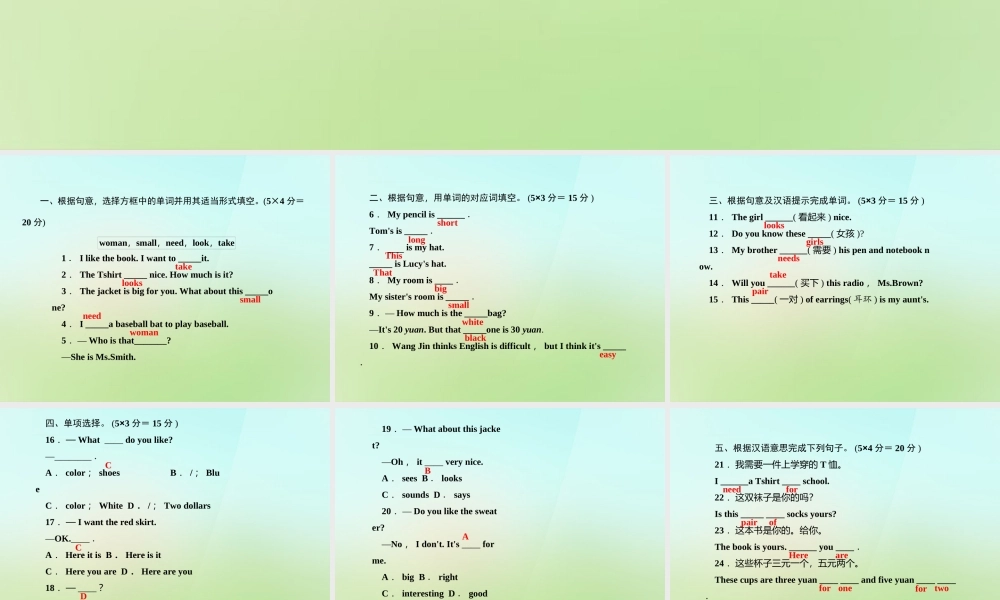七年级英语上册 Unit 7 How much are these socks？(第二课时)Section A(2a 2e)课件 (新版)人教新目标版 课件