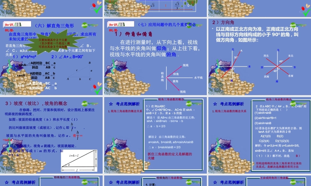 九年级数学上册 第四章解直角三角形复习课件 湘教版 课件
