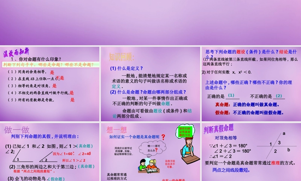 八年级数学上册 1.2 定义与命题课件2 (新版)浙教版 课件