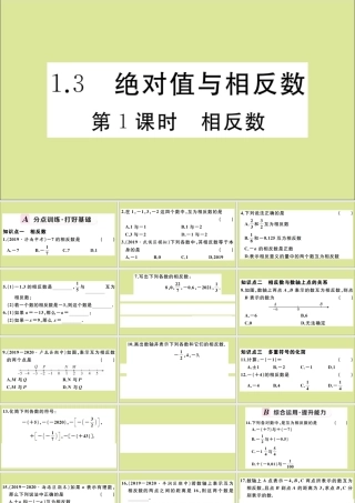 学上册 第一章 有理数 1.3 绝对值与相反数 第1课时 相反数作业课件 (新版)冀教版 课件