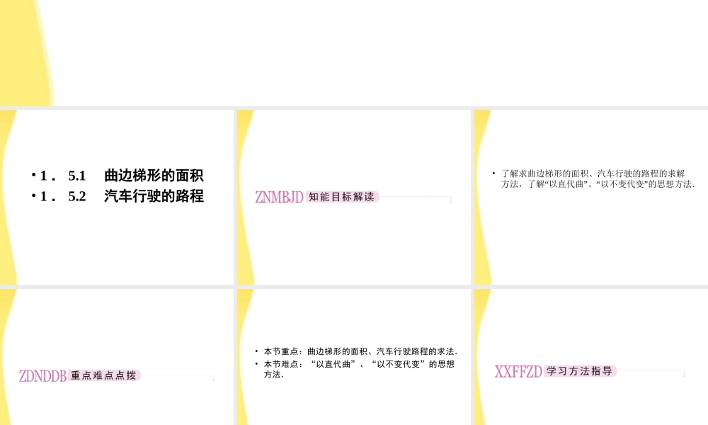 数学 1.5.1-2 曲边梯形的面积、汽车行驶的路程课件 新人教A版选修2-2 课件