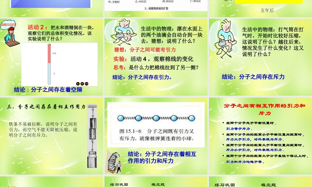 中学九年级物理上册 1.1 分子动理论课件 (新版)教科版 课件