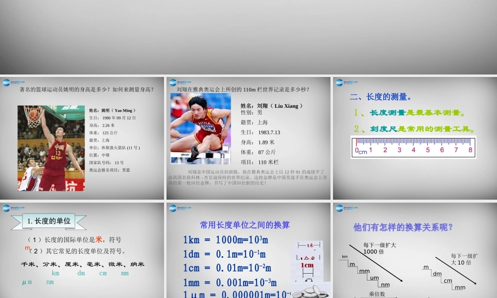 中学八年级物理上册 1.1 长度和时间的测量课件 (新版)新人教版 课件