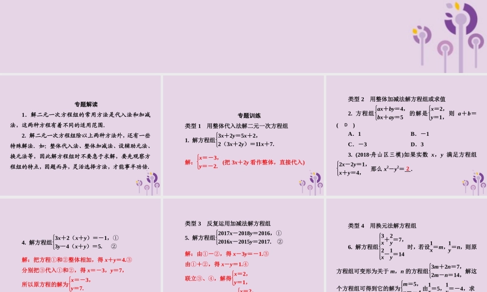 七年级数学下册 第1章(二元一次方程组)微专题2 巧解二元一次方程组习题课件 (新版)湘教版 课件