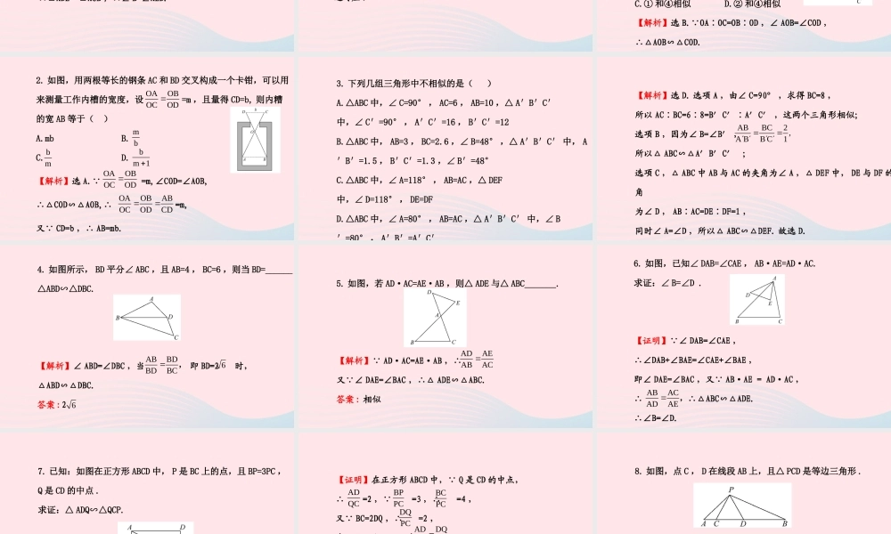 九年级数学下册 第27章相似 272相似三角形 1 相似三角形的判定第3课时习题课件 新人教版 课件