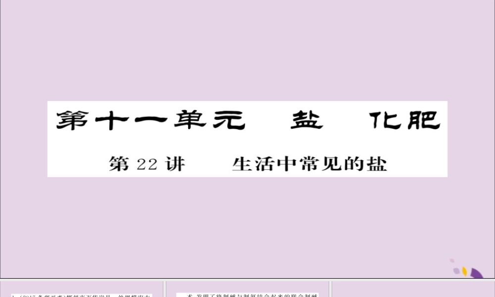 中考化学总复习 第一轮复习 系统梳理 夯基固本 第22讲 生活中常见的盐练习课件