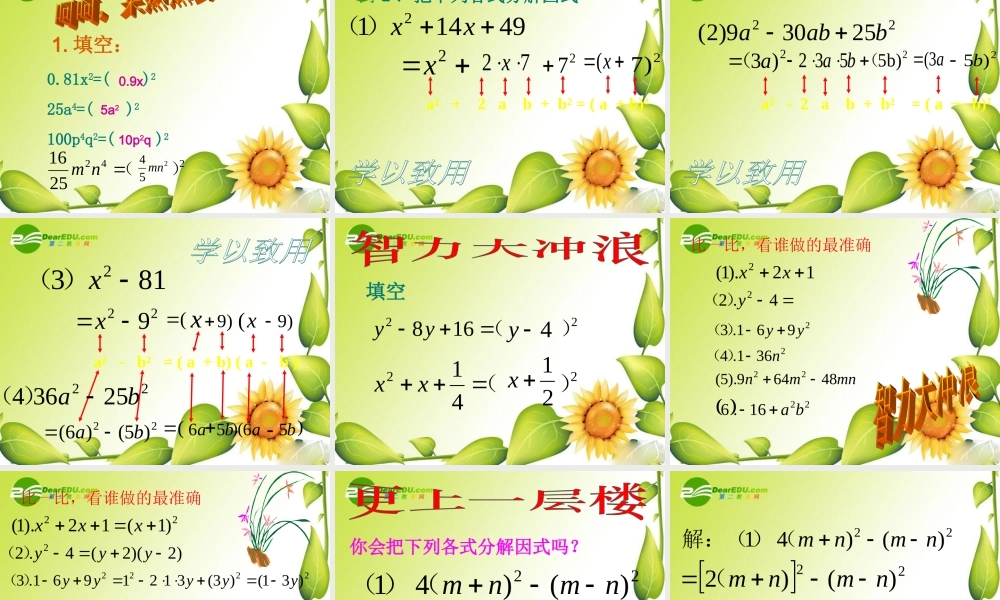 七年级数学运用公式法因式分解课件上科版 课件