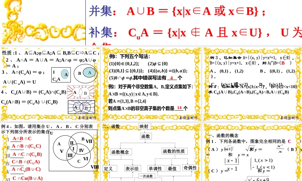 广东顺德地区高一数学科必修一(集合与函数章末复习)课件