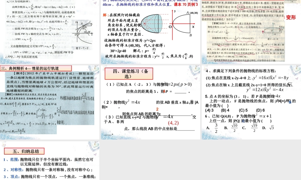 数学 2.3.2抛物线的几何性质(1)课件 新人教A版选修2 1 课件