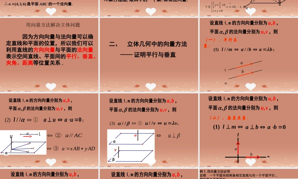 数学 3.2.1立体几何中的向量方法 方向向量与法向量课件 新人教版选修2 1 课件