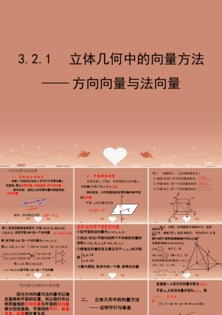 数学 3.2.1立体几何中的向量方法 方向向量与法向量课件 新人教版选修2 1 课件